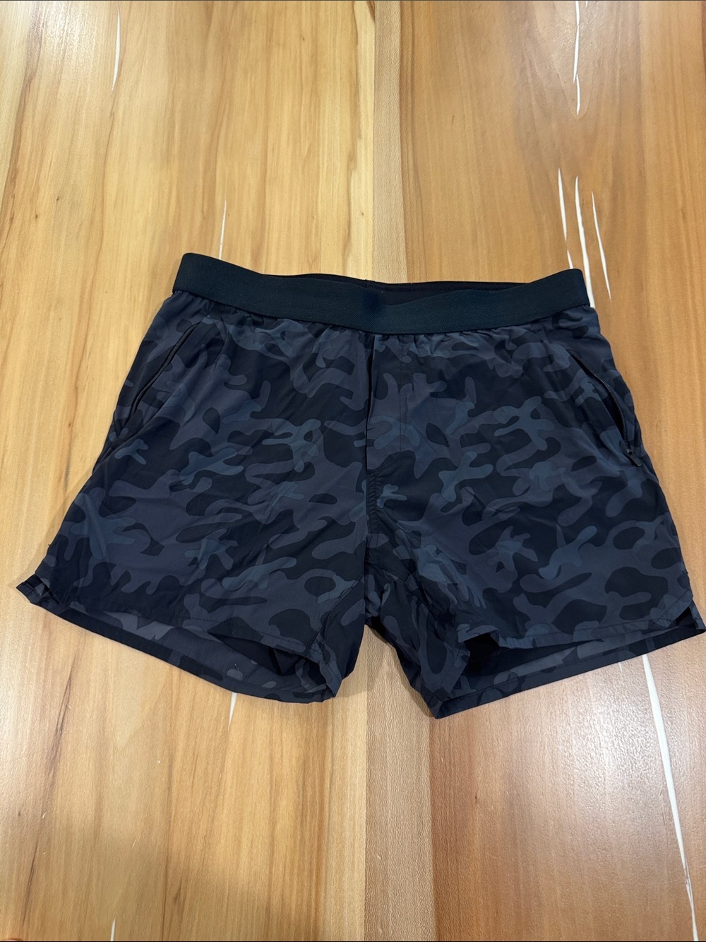 Men's Black Camo Athletic Shorts with Elastic Waist
